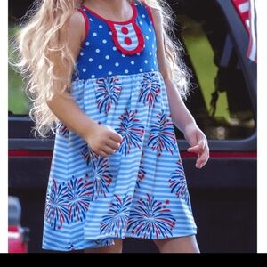 Millie Loves Lily Blue and White Polka Dot and Striped Dress